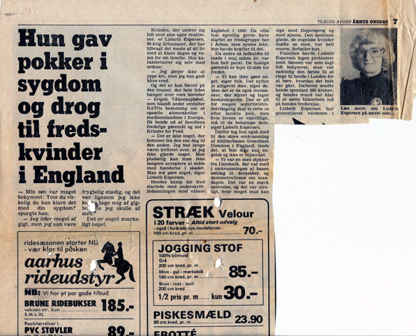 Lisbeth Espersen authobiography and Greenham Common interview in Tilbuds-Avisen Aarhus, December 1982.