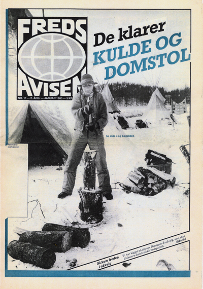Fredsavisen, nr. 11, 1985: De klarer kulde og domstol [i Ravnstrup kvindefredslejren].