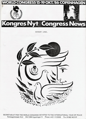 Nyhedsbrev, Verdenskongres i K&oslash;benhavn i anledning af det internationale freds&aring;r.
